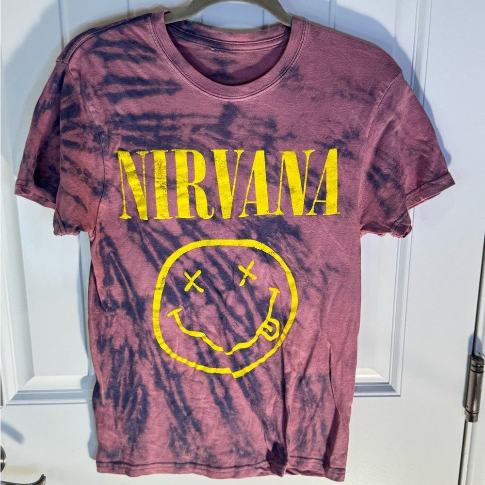 Women’s Medium Custom Bleach Dye Nirvana Smiley Face Tee
